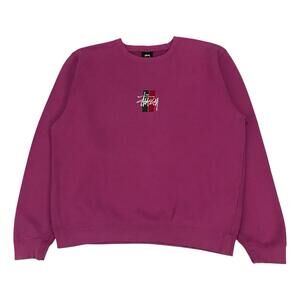 Stussy 2 Bar Stock Applique Sweatshirt Mens XL Berry Crewneck Pullover Vintage
